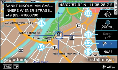 Standardkartåtergivning med aktiverad sidomeny